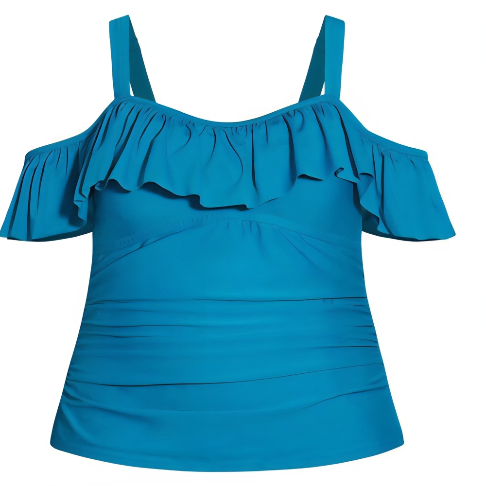 Blue Ruffle Off-Shoulder Swimsuit